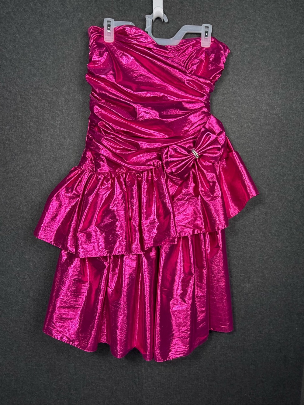 Night Moves Shiny Hot Pink Strapless Ruffled Party Dress with Side Bow